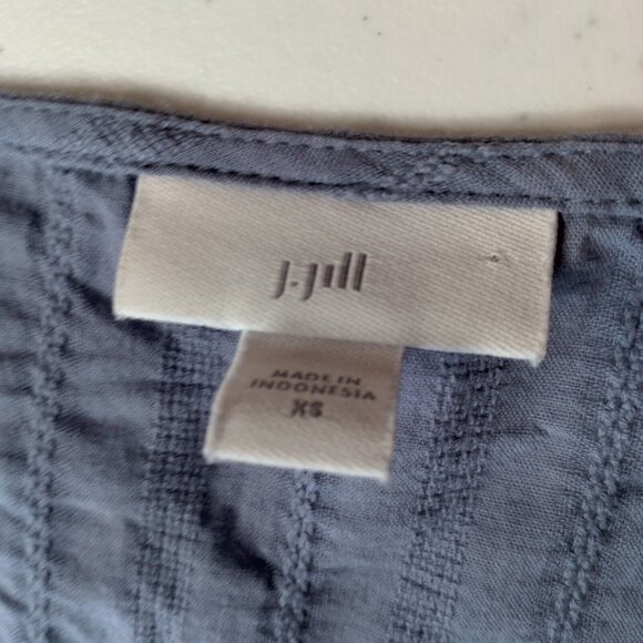 J Jill Blouse XS Blue Lightweight Woven Cotton Tiered Long Sleeve Pullover - Picture 5 of 8